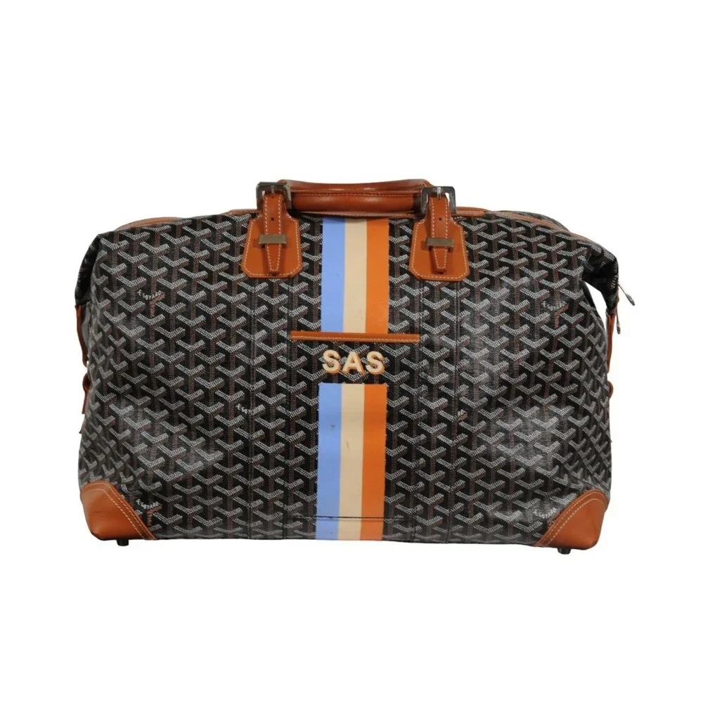 Goyard Boeing 45 Black Brown Leather Duffle Travel Carry On Vacation Weekend Bag
